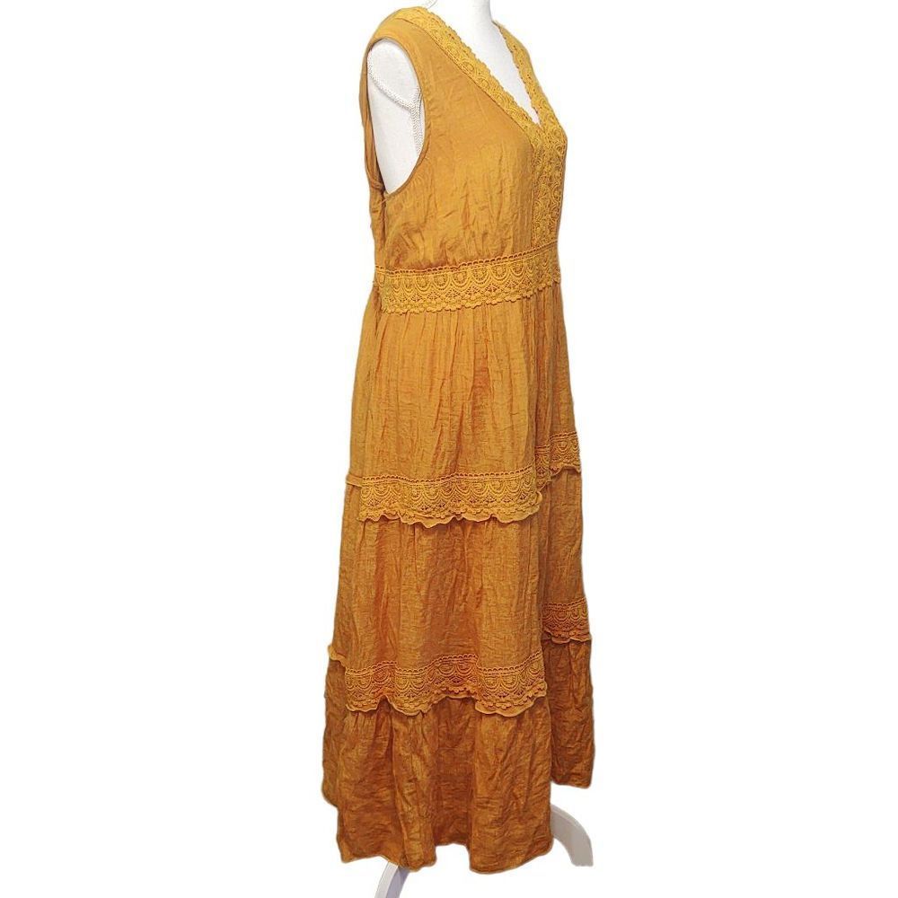 J Gee Yellow Lined Tiered Sleeveless V-Neck Maxi Dress 3X - Picture 3 of 3